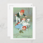 Altmodische Weihnachten, Ice-Skaten Feiertagspostkarte (Vorne/Hinten)