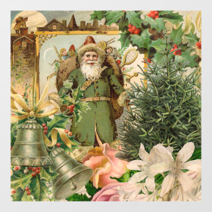 Altmodische Weihnachts-Collage mit grünem Santa im Fensteraufkleber