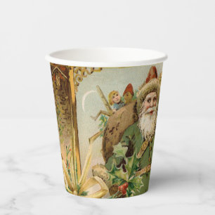 Altmodische Weihnachts-Collage mit grünem Santa im Pappbecher