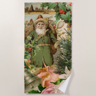 Altmodische Weihnachts-Collage mit grünem Santa im Strandtuch