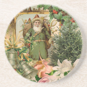 Altmodische Weihnachts-Collage mit grünem Weihnach Getränkeuntersetzer