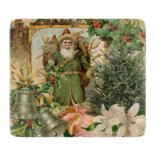 Altmodische Weihnachts-Collage mit grünem Weihnach Schneidebrett