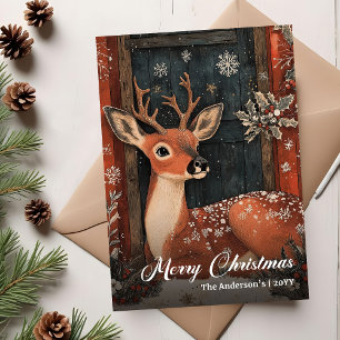 Altmodische Weihnachts-Hirschkarte klassischer Gru Feiertagskarte