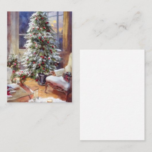 Altmodische Weihnachtsbaumbudget Mini Mitteilungskarte (Vorne/Hinten)