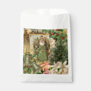 Altmodische Weihnachtscollage mit grünem Santa im Geschenktütchen