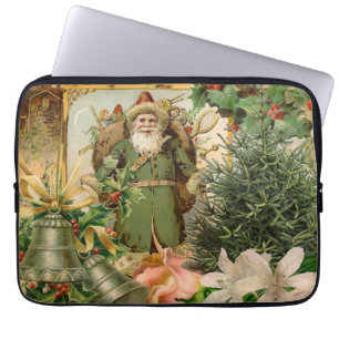 Altmodische Weihnachtscollage mit grünem Weihnacht Laptopschutzhülle