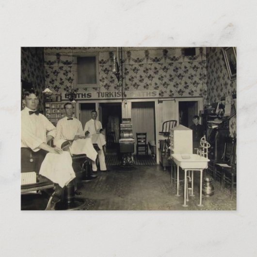 Altmodischer Barbershop 1912 Vintag Postkarte (Vorderseite)