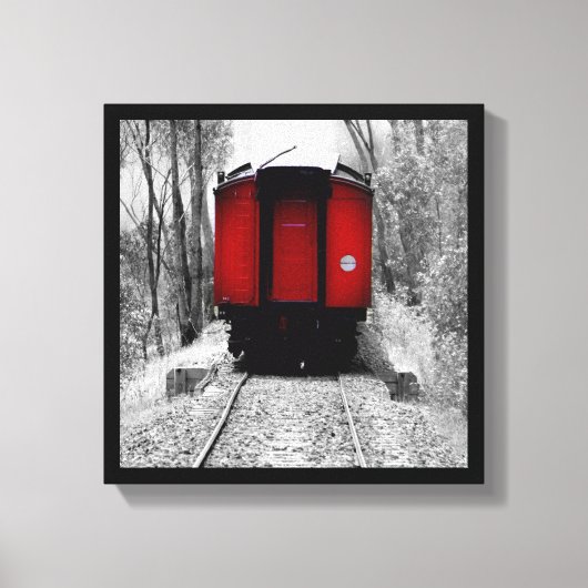 Altmodischer Dampf-Zug mit roter Kombüse Leinwanddruck (Vorderseite)