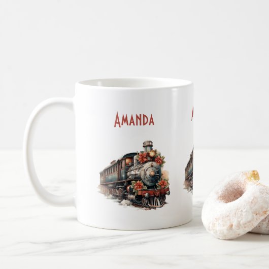 Altmodischer Dampfzug Retro Weihnachten Kaffeetasse (Mit Donut)