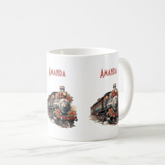 Altmodischer Dampfzug Retro Weihnachten Kaffeetasse (VorderseiteRechts)