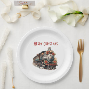 Altmodischer Dampfzug Retro Weihnachten Pappteller