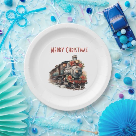 Altmodischer Dampfzug Retro Weihnachten Pappteller (Party)