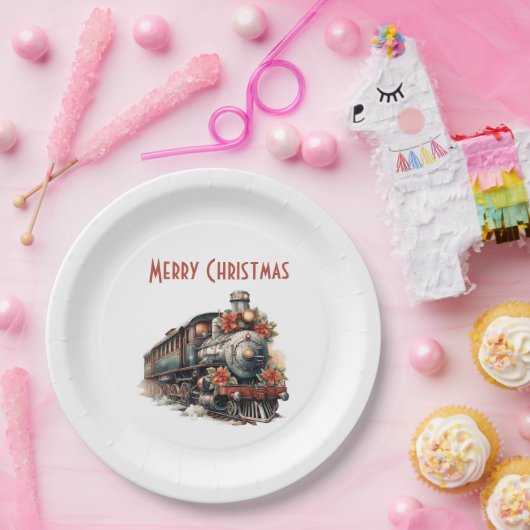 Altmodischer Dampfzug Retro Weihnachten Pappteller (Party)