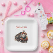 Altmodischer Dampfzug Retro Weihnachten Pappteller (Party)