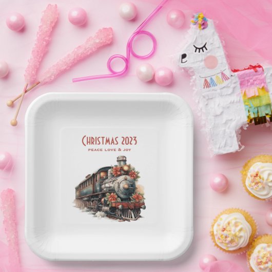 Altmodischer Dampfzug Retro Weihnachten Pappteller (Party)