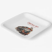 Altmodischer Dampfzug Retro Weihnachten Pappteller (Gewinkelt)