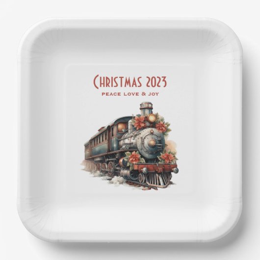 Altmodischer Dampfzug Retro Weihnachten Pappteller (Vorderseite)