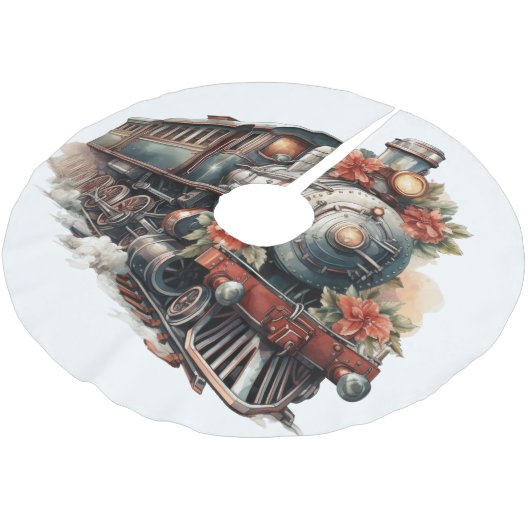 Altmodischer Dampfzug Retro Weihnachten Polyester Weihnachtsbaumdecke (Schrägansicht)