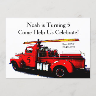 Altmodischer Feuerwehrwagen Geburtstag Einladung