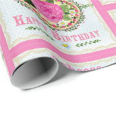 Altmodischer Geburtstagsgruß Name Pink hinzufügen Geschenkpapier (Rolleneckpunkt)