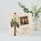 Altmodischer Jubiläum mit Rose auf Damast Einladung (Stehend Vorderseite)