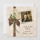 Altmodischer Jubiläum mit Rose auf Damast Einladung (Vorderseite)