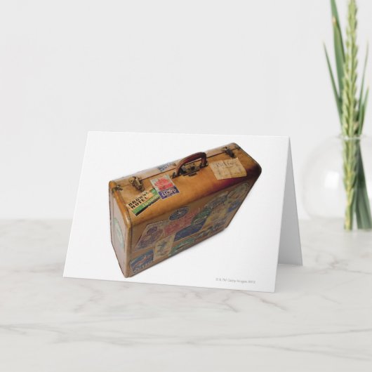 altmodischer Koffer mit Reiseaufklebern Karte (Vorderseite)