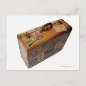 altmodischer Koffer mit Reiseaufklebern Postkarte (Vorderseite)