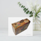 altmodischer Koffer mit Reiseaufklebern Postkarte (Stehend Vorderseite)