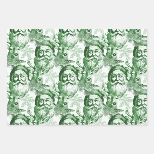 Altmodischer Lithograph Santa and Rentier Geschenkpapier Set (Vorderseite 3)