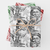 Altmodischer Lithograph Santa and Rentier Geschenkpapier Set (Beispiel)