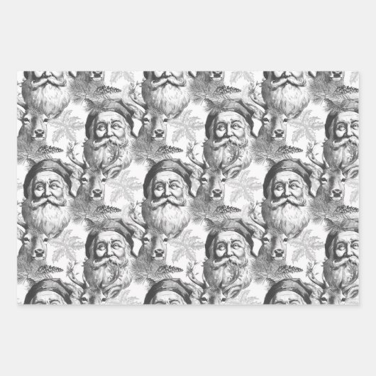 Altmodischer Lithograph Santa and Rentier Geschenkpapier Set (Vorderseite)
