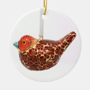Altmodischer Rot-Gold-Blumen-Rebhuhn-Christbaumsch Keramik Ornament