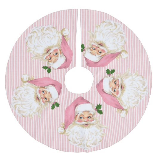 Altmodischer Santa Claus Rosa Streifen gebürstet Polyester Weihnachtsbaumdecke (Vorderseite)