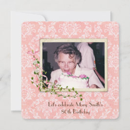 altmodischer Schnappschuss auf der Damask Birthday Einladung