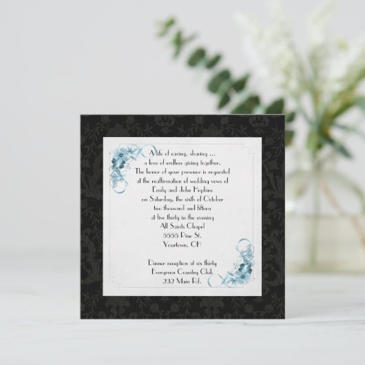 Altmodischer Schwarzer Damast-Rahmen-Erneuerung Einladung (Stehend Vorderseite)