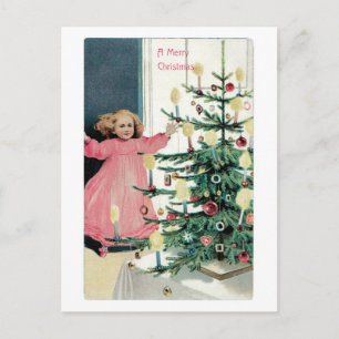 Altmodischer Weihnachten, Mädchen, Weihnachtsbaum Feiertagspostkarte
