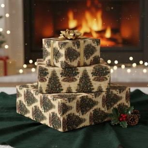 Altmodischer Weihnachtsbaum Vintage-Feiertag Geschenkpapier