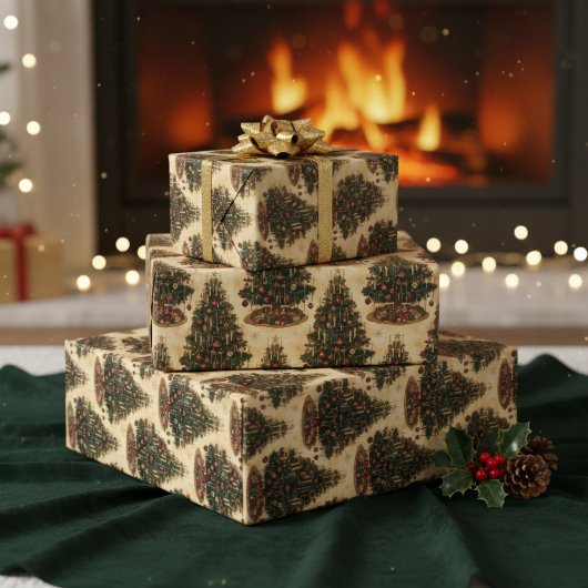Altmodischer Weihnachtsbaum Vintage-Feiertag Geschenkpapier