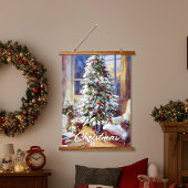 Altmodischer Weihnachtsbaum Wandteppich Mit Holzrahmen