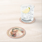 Altmodischer Weihnachtsmann und Kleines Mädchen Runder Pappuntersetzer (Vor Ort)