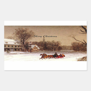 Altmodischer Weihnachtsschlittenfahrt, Winterlands Rechteckiger Aufkleber