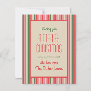 Altmodischer Weihnachtsstreifen Vintage Rosa & Rot Feiertagskarte