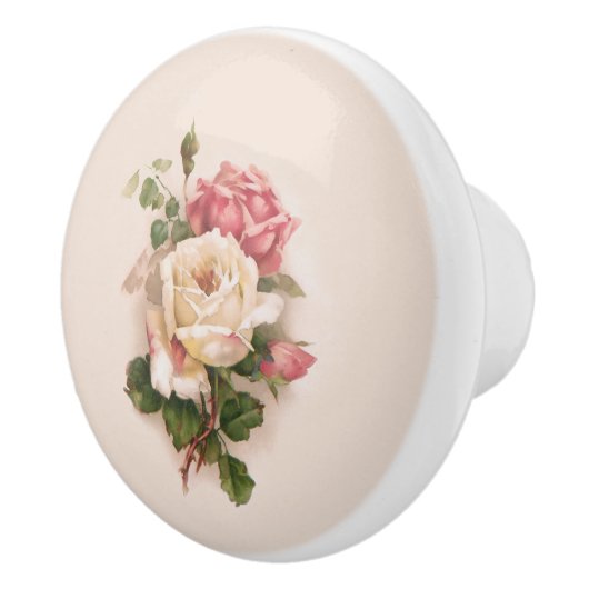 Altmodischer weißer/rosa Rosen-Buff Hintergrund Keramikknauf (Rechts)