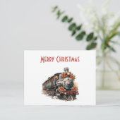 Altmodischer Zug Retro Weihnachtsfeiertag Feiertagspostkarte (Stehend Vorderseite)