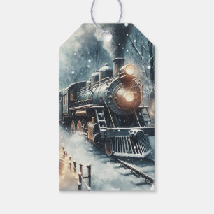 Altmodischer Zug und Vintage Winterlandschaft Geschenkanhänger