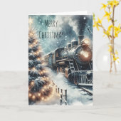Altmodischer Zug und Vintage Winterlandschaft Karte (Gelbe Blume)
