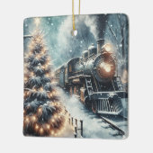Altmodischer Zug und Vintage Winterlandschaft Keramikornament (Links)