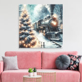 Altmodischer Zug und Vintage Winterlandschaft Leinwanddruck (Insitu (Wohnzimmer))