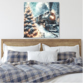 Altmodischer Zug und Vintage Winterlandschaft Leinwanddruck (Insitu (Schlafzimmer))